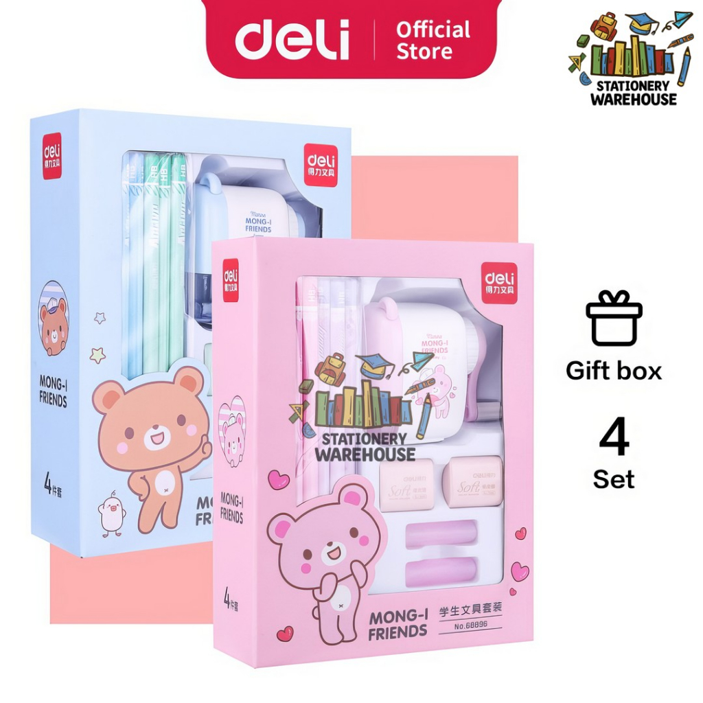 

Set Paket Hadiah Deli Stationery set 4 in 1 rautan pensil 12pcs pensil 2 penghapus dan 2 penutup pena 68896