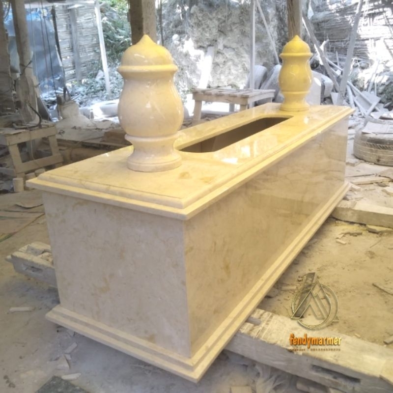 Kijingan makam nisan bulat solid batu marmer putih super berkualitas 180x60