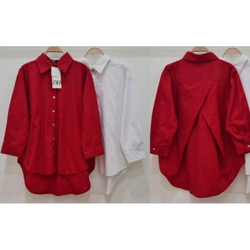 Atasan Kemeja wanita katun Zara polos oversize busui belakang silang import