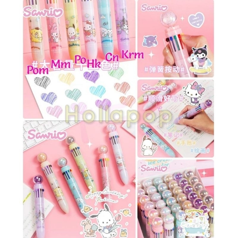 

Bolpen Pulpen Pen 12 Warna Glitter Ball Cinnamoroll Kuromi My Melody Hello Kitty Pochacco Pompompurin Hop