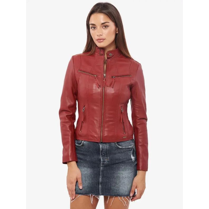 jaket kulit wanita asli domba super original - jaket kulit cewek warna merah terbaru