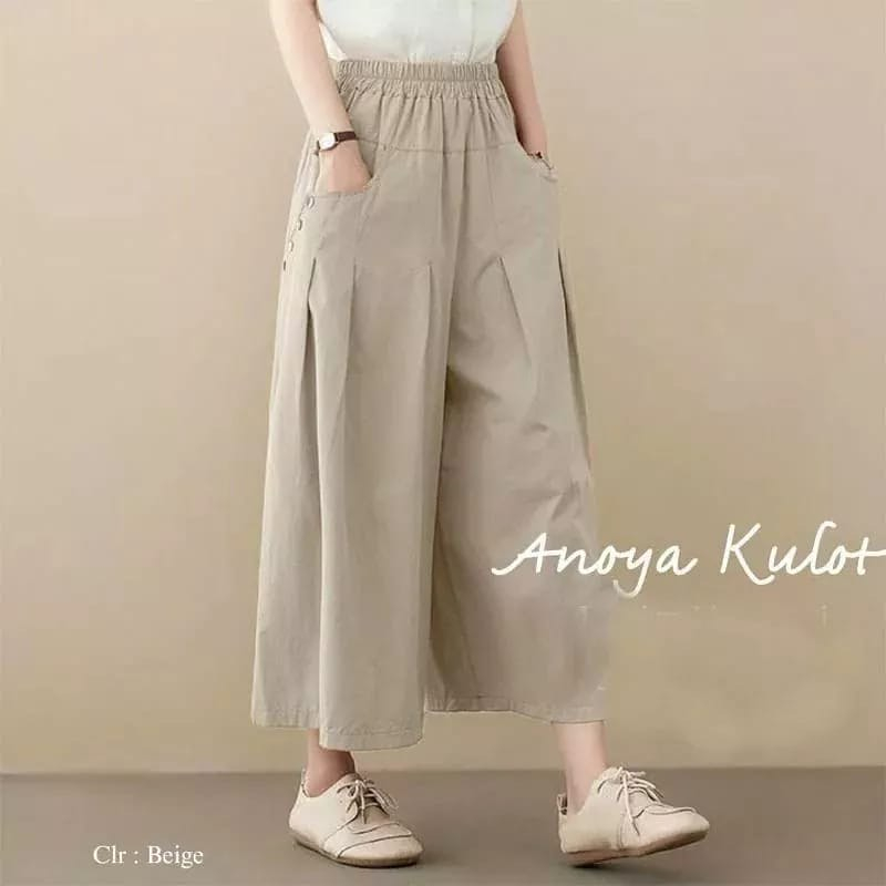 Celana kulot wanita Anoya Kulot Wd Bahan Linen Rami LP 100 PC 80 cm Celana kulot wanita jumbo Celana pants wanita jumbo melar pinggang karet Celana wanita casual kekinian Terbaru 2023