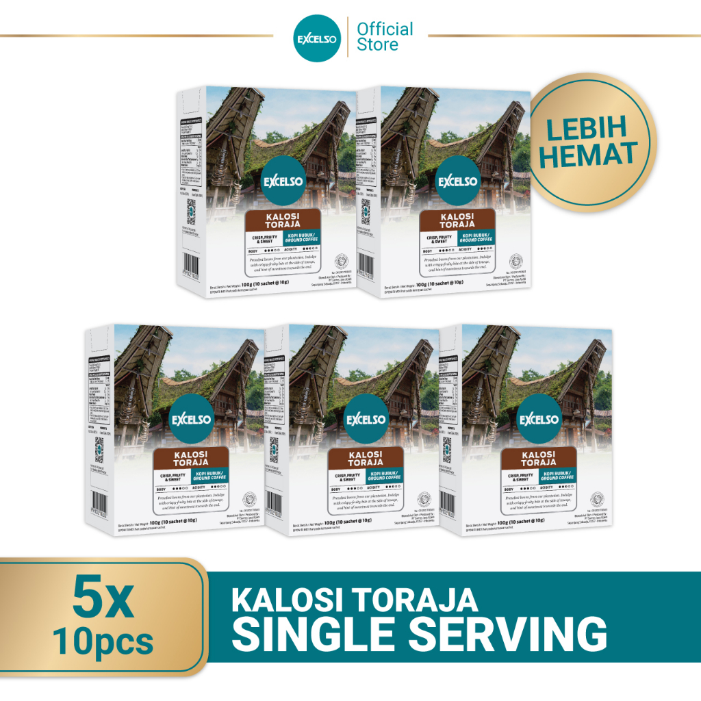 

Excelso Kopi Single Serving Kalosi Toraja Pack of 5 Folding Box