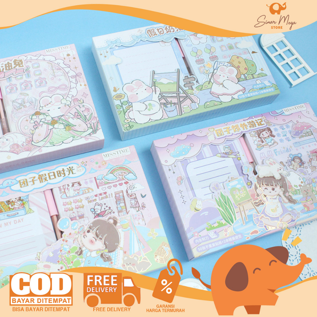 

Sweet Cream Rabbit Deluxe Gift Box / Sticker dan Notebook 1 Set / Diary Deco Sticker Motif Lucu