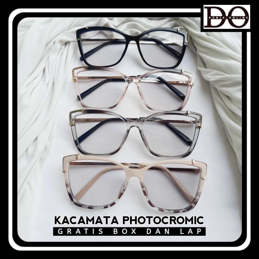 Kacamata Cat Eye Frame Besar perpaduan Stainles dan Plastik engsel pir varian warna Wanita Gratis Ko