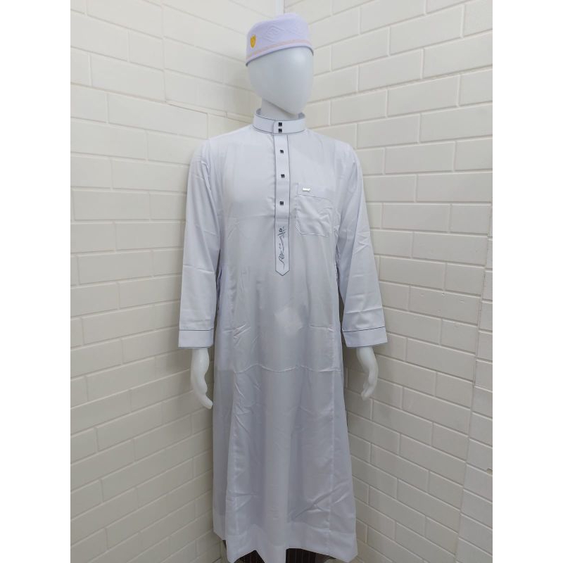Jubah Gamis Al-Wafa/AWF Medium Gold Tipe 0174 Dewasa Putih Polos Lengan Panjang Cuff
