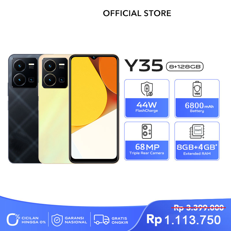 [NEW LAUNCH] Y35 (12/512) - RAM 8GB+4GB Extended, 44W FlashCharge+6800mAh, Splash Waterproof, 68MP C