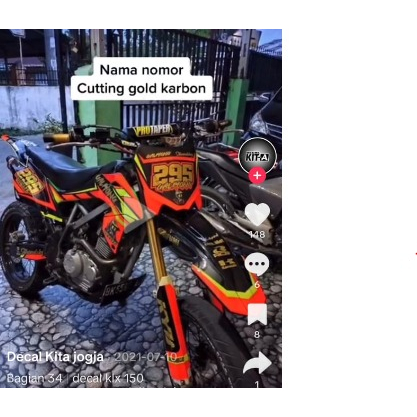 Decal Sticker Motor KLX 150 BF Design Custom Motif Warna Stabilo Cutting Gold Carbon