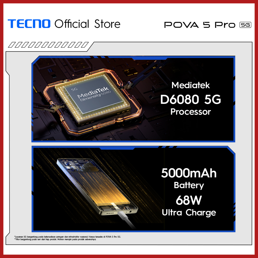 TECNO POVA 5 Pro 5G – Dimensity 6080 5G, 8+8GB*+256GB, 68W Super Fast Charging+5000mAh, 120Hz+6,78