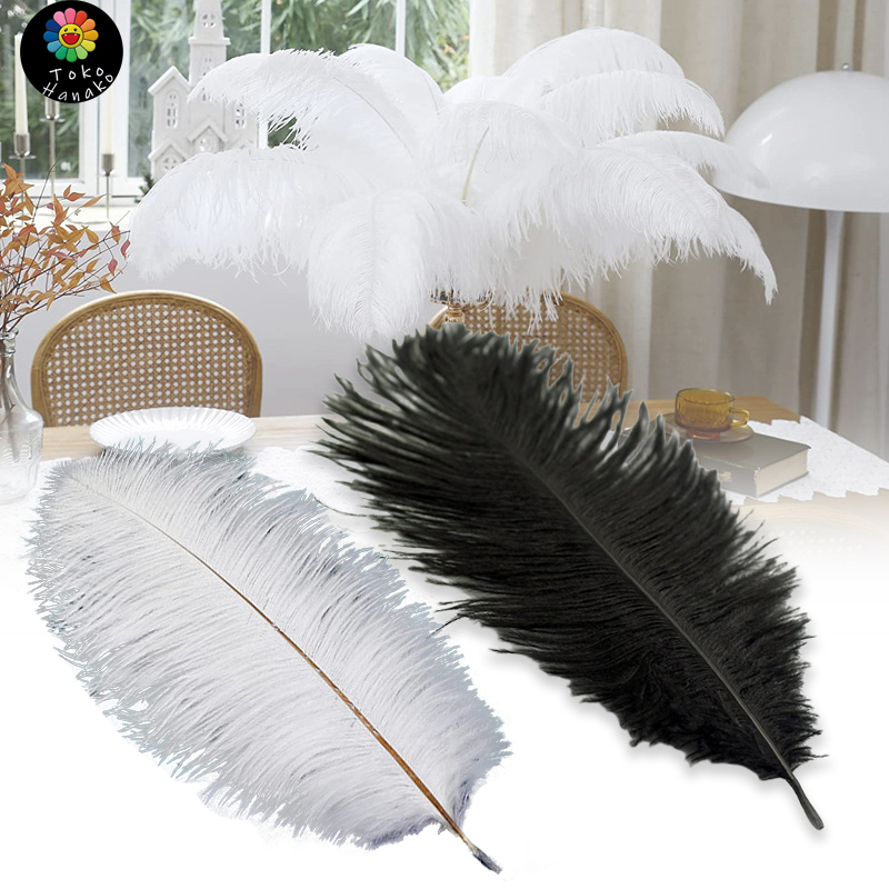 35-45cm100% bulu burung ostrich asli  Bulu Ostrich White Premium Putih/hitam