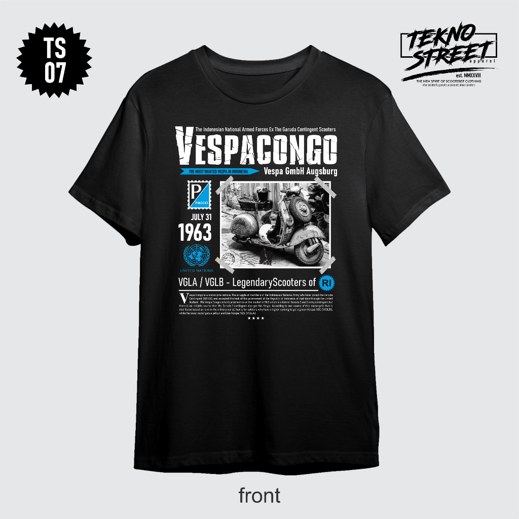 Kaos tshirt Vespa kongo congo vgla vglb Teknostreet plastisol ink TS07