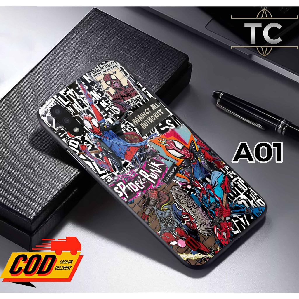 Softcase Glass Kilau glossy Fashion Motif Spider Punk- Case Samsung A01 kaca glossy Casing Hp Samsun