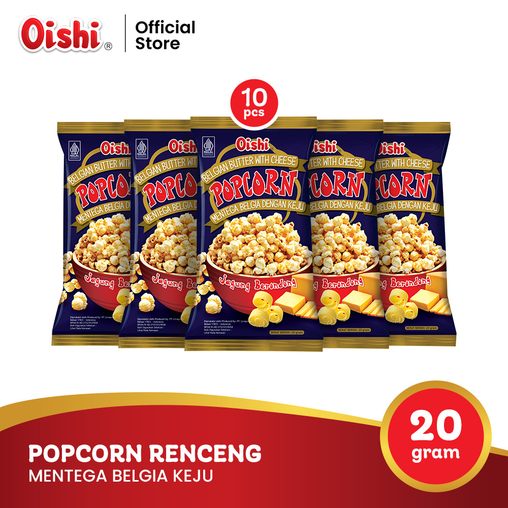 Oishi Popcorn Mentega Belgia Keju Renceng 20g (10 pcs)