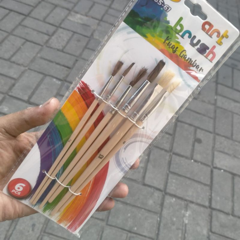 

1 Pack / 6 Pcs Kuas Lukis Ukuran 1 2 3 4 5 6 Menggambar Melukis