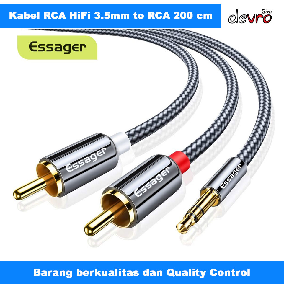Kabel RCA ke Jack Aux 3.5mm - Kabel Audio HiFi 3.5mm to RCA 2 Meter - Essager AV117