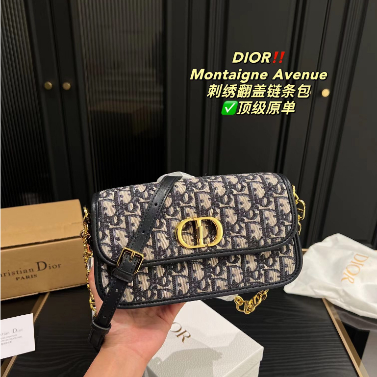 Original 2023 New Dior Montaigne Avenue Embroidered Flap Chain Bag Fashion Classic Ladies Shoulder M