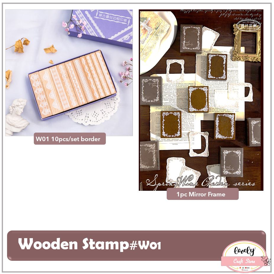

Ag LovelyCraftStore W01 ~ DIY Wooden Lace Border Series Rubber Stamp Stempel Kayu Vintage DIY bullet