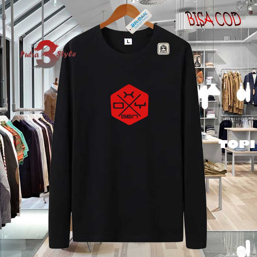STYLE FASHION DISTRO KAOS LENGAN PANJANG OXYGEN X BLOK TEXT MERAH KAOS UNISEX LENGAN PANJANG TERKERE