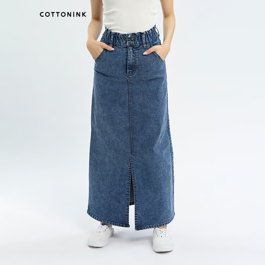 Cottonink - Bawahan Rok Wanita Dark Wash Denim Salenna