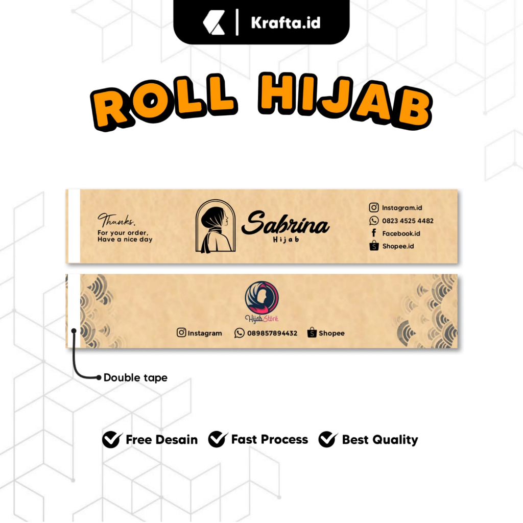 

Roll Hijab / Label Pengikat Hijab / Roll Souvenir Custom - Kertas Kraft 80 gsm