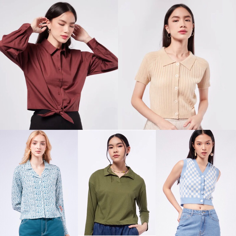 COLORBOX SALE 70% Printed Crop Long Sleeve Blouse Crop Basic Stripe Blue jastip T-shirt Vest Polo To