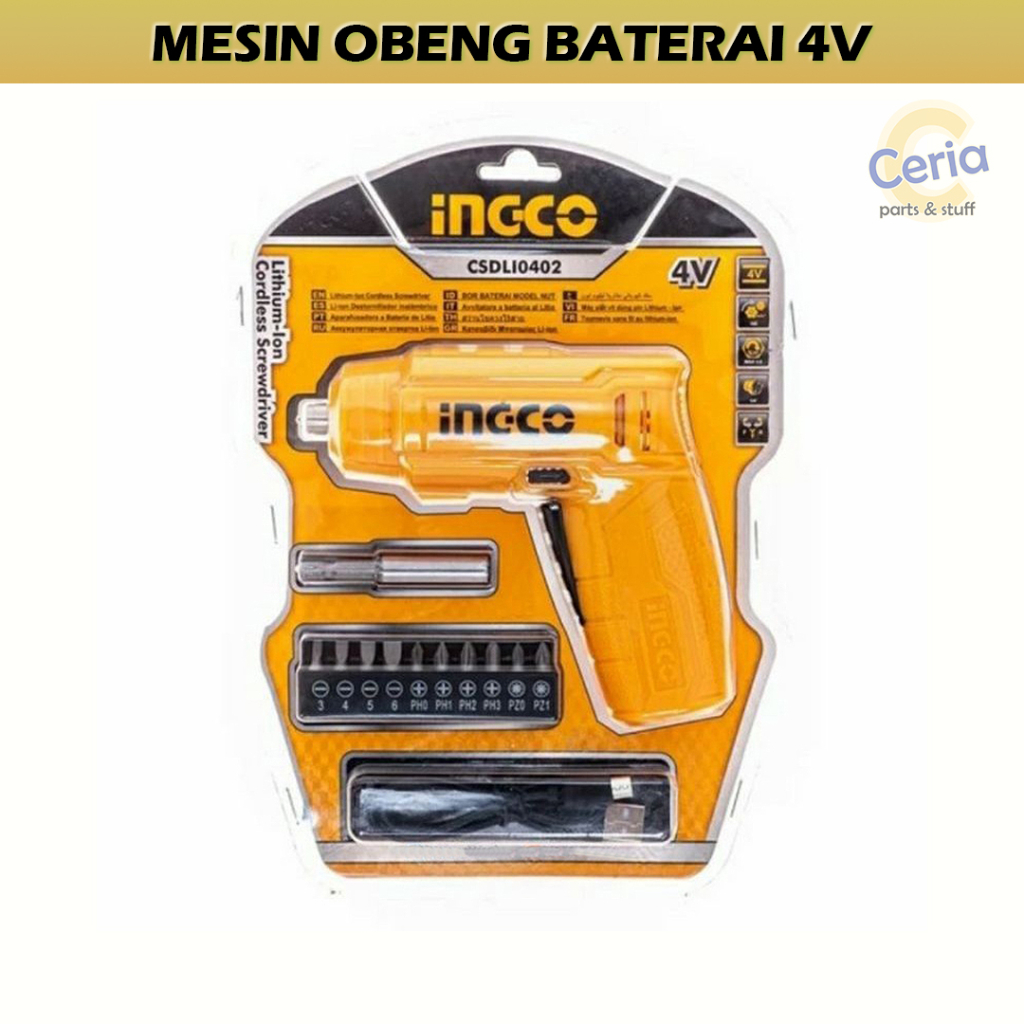 Mesin Obeng Baterai 4 V / Obeng Listrik Cordless / Cordless Screwdriver INGCO CSDLI0402