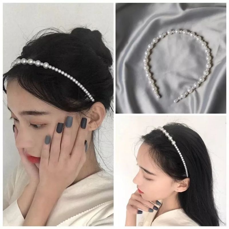 Bundara.id Ra-884 Bando anak cewek cantik bando putih mutiara import