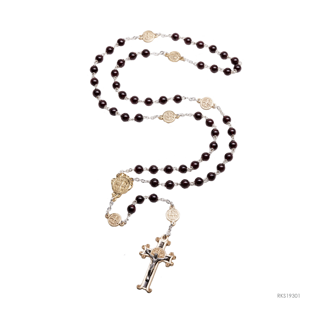 Rosario Batu Garnet  St Benedictus  6mm Rohani Katolik