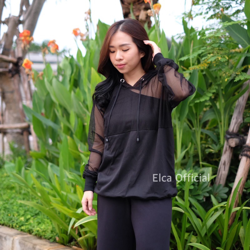 Hoodie basic jaring / hoodie jala korea / baju jaring olahraga gym / hoodie lari pagi