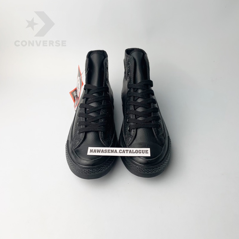 Converse - Sepatu Converse Kulit Full Black Tinggi Pria Wanita Kualitas Grade Premium