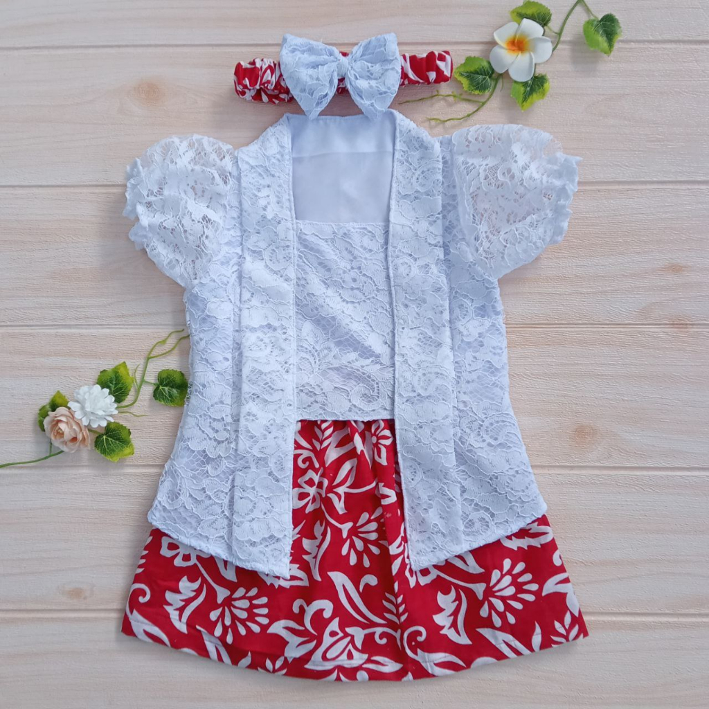 Kebaya Bayi / Kebaya Anak Perempuan / Kebaya Anak Perempuan Kutubaru warna PUTIH MERAH