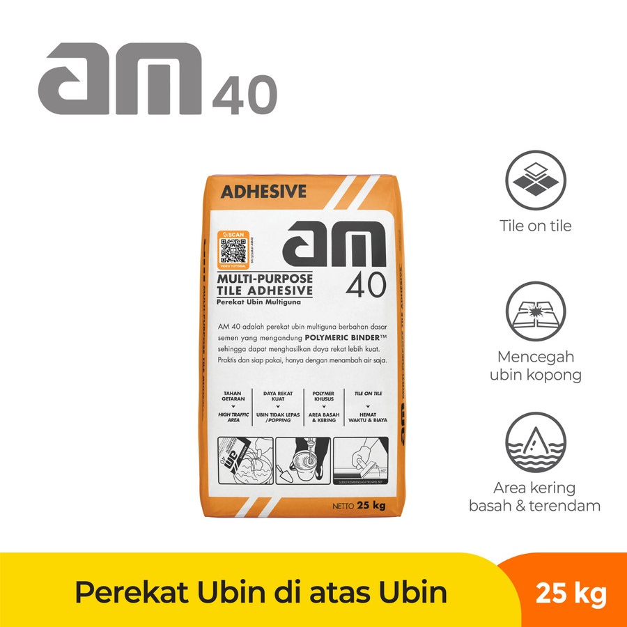 AM 40 - PEREKAT KERAMIK DI ATAS KERAMIK INSTAN 25kg Tile Adhesive