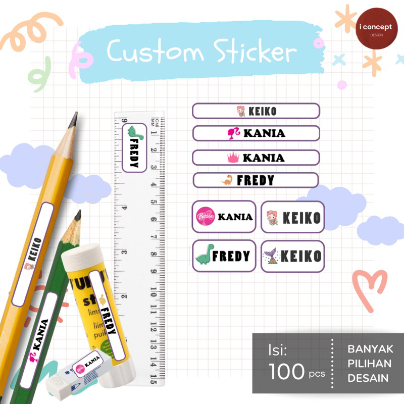 

CUSTOM STICKER LABEL ALAT TULIS SEKOLAH KANTOR BY CONNIE TAN