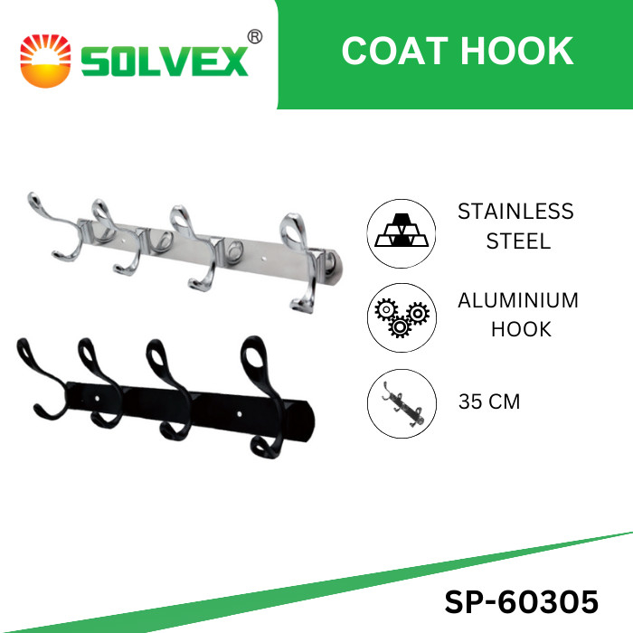 SOLVEX Gantungan Baju Wall Hanger Aluminium 4 Hooks Tempel Kapstok