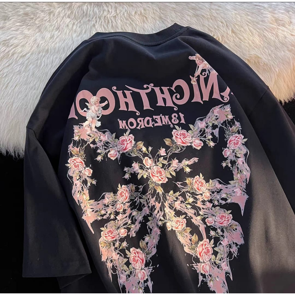 Oversize tee - Oversize T-shirt Wanita Bunga Knighthood