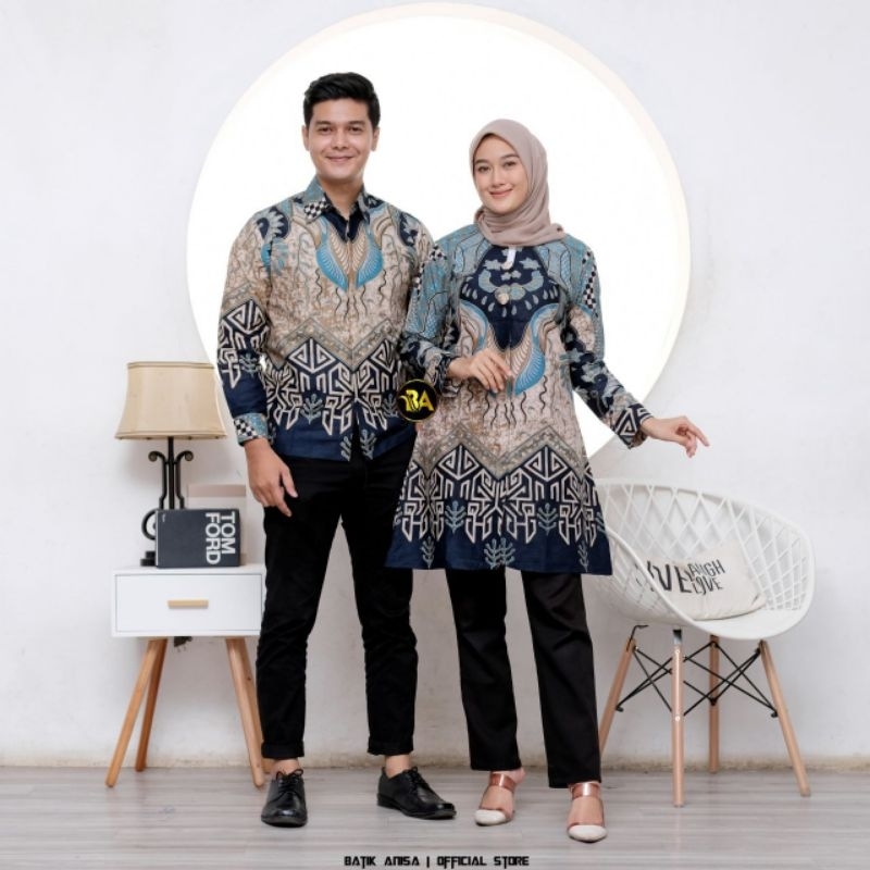 Baju Batik cauple kemeja dan dress kombinasi brokat (bisa pisah)