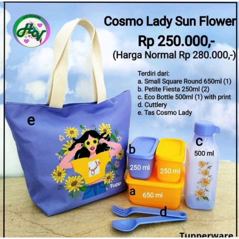 cosmo lady sun flower tupperware tas dan tempat bekal makanan sayur  dan minuman