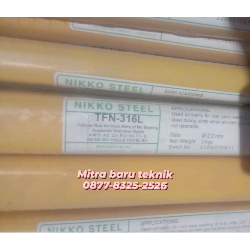KAWAT LAS TIG ARGON FLUX CORED FOR STAINLESS TFN NIKO ER 316LT1 DIA 2.2mm 1 box 3 kg