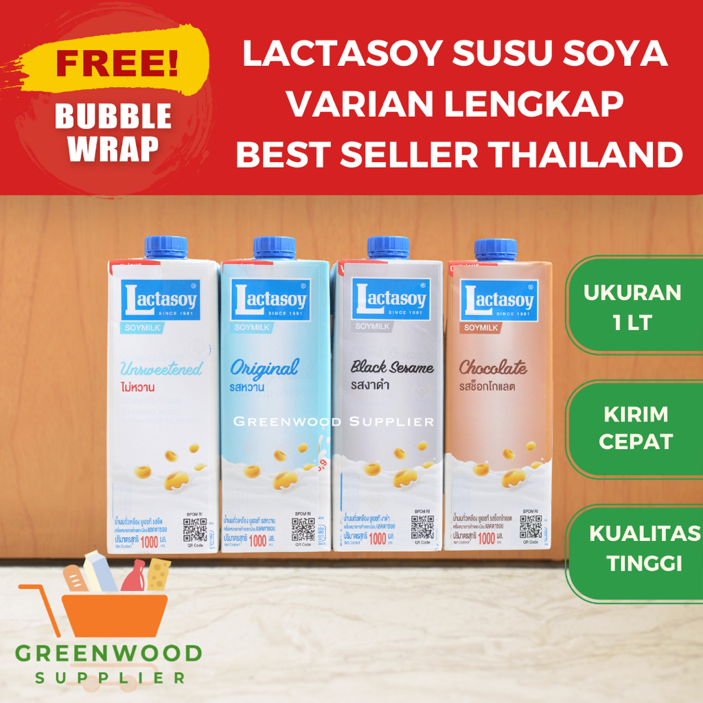 [ALL VARIANT] Lactasoy Chocolate Greentea Unsweetened Original Black Sesame - 1LT