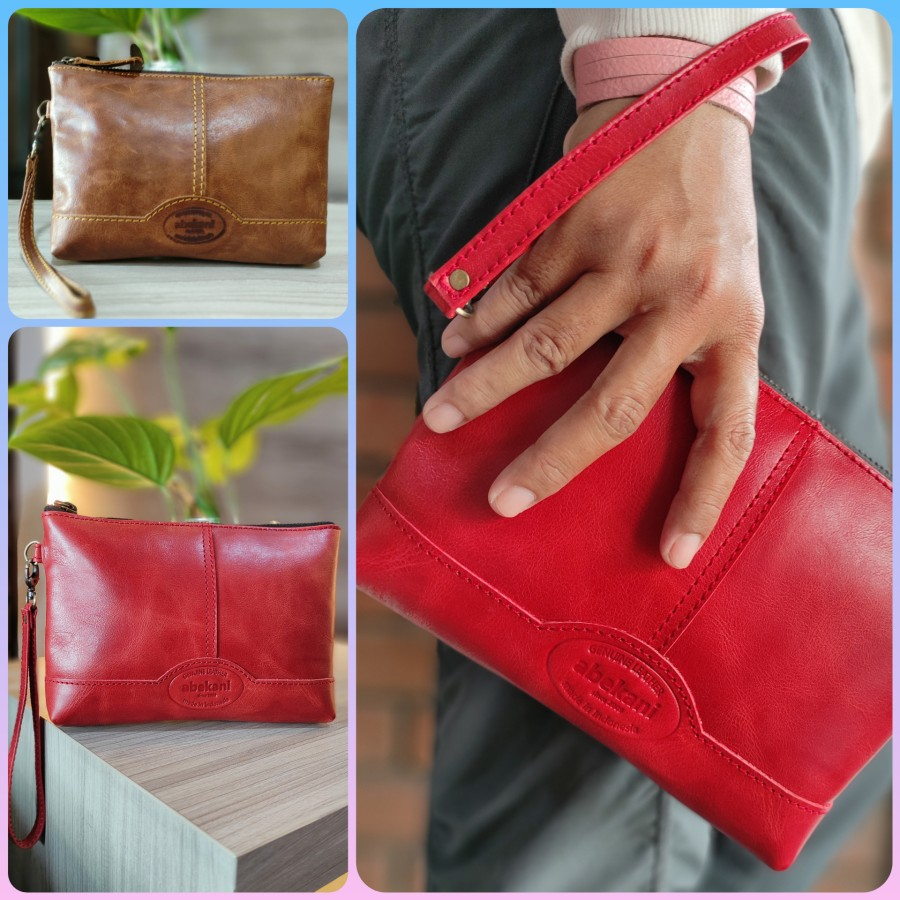 Pouch Kulit Wanita ABEKANI Women Clutch Hand Strap Lining Lurik ATBM