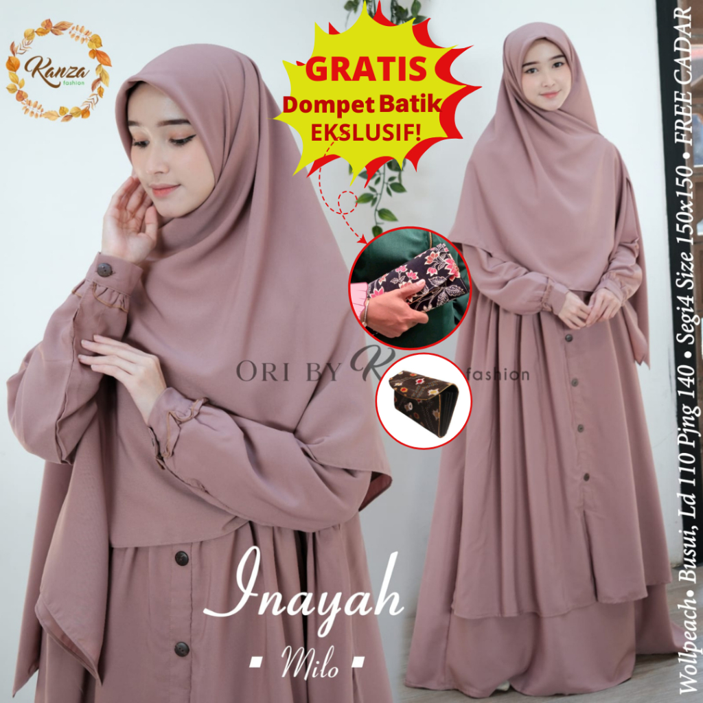 set gamis syari dewasa kerudung segi empat jumbo plus cadar tali gamis syari polos kancing umroh dan