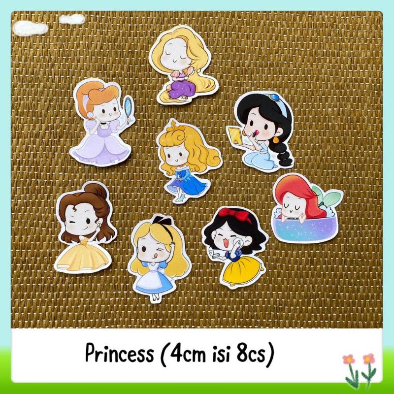 

8pcs sticker tempelan glossy disney princess