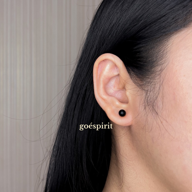 [ANTI KARAT] BLACK STUD earrings / anting stud tusuk warna hitam plastik stud bulat titanium