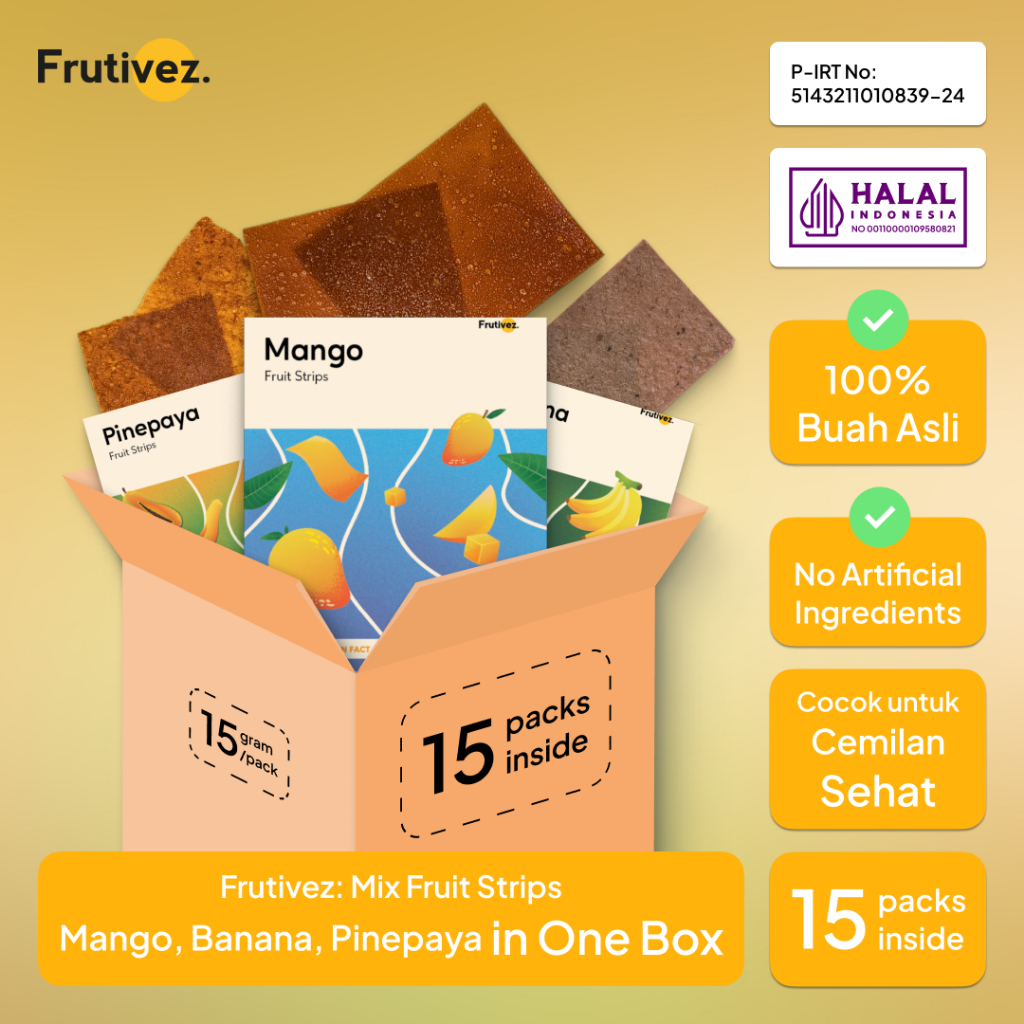 

[15 Pack] Frutivez FrutiMix Fruit Strips - Dehydrated Fruits - Snack Cemilan Buah