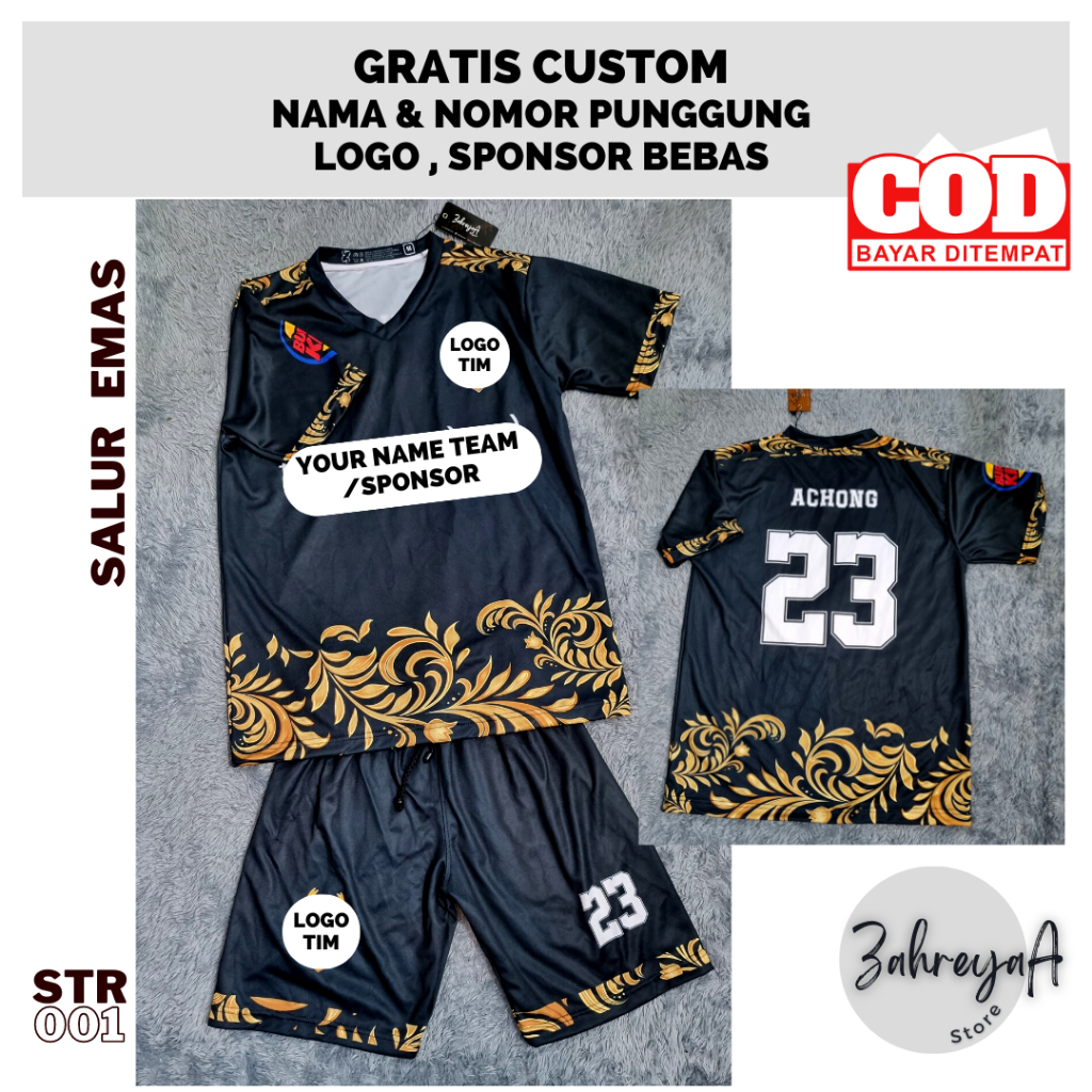 [COD] BAJU BOLA FUTSAL SALUR EMAS GRATIS TAMBAH NAMA NOMOR PUNGGUNG JERSEY PRINTING JERSEY FULL PRIN