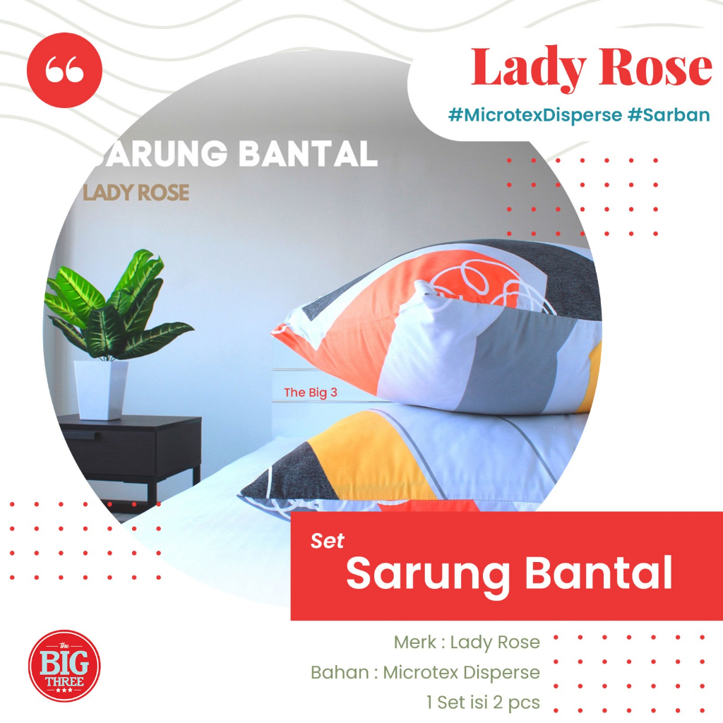 Set Sarung Bantal Bantal / guling merk LADY ROSE - Halus Disperse Print - ladyrose Sarban isi 2