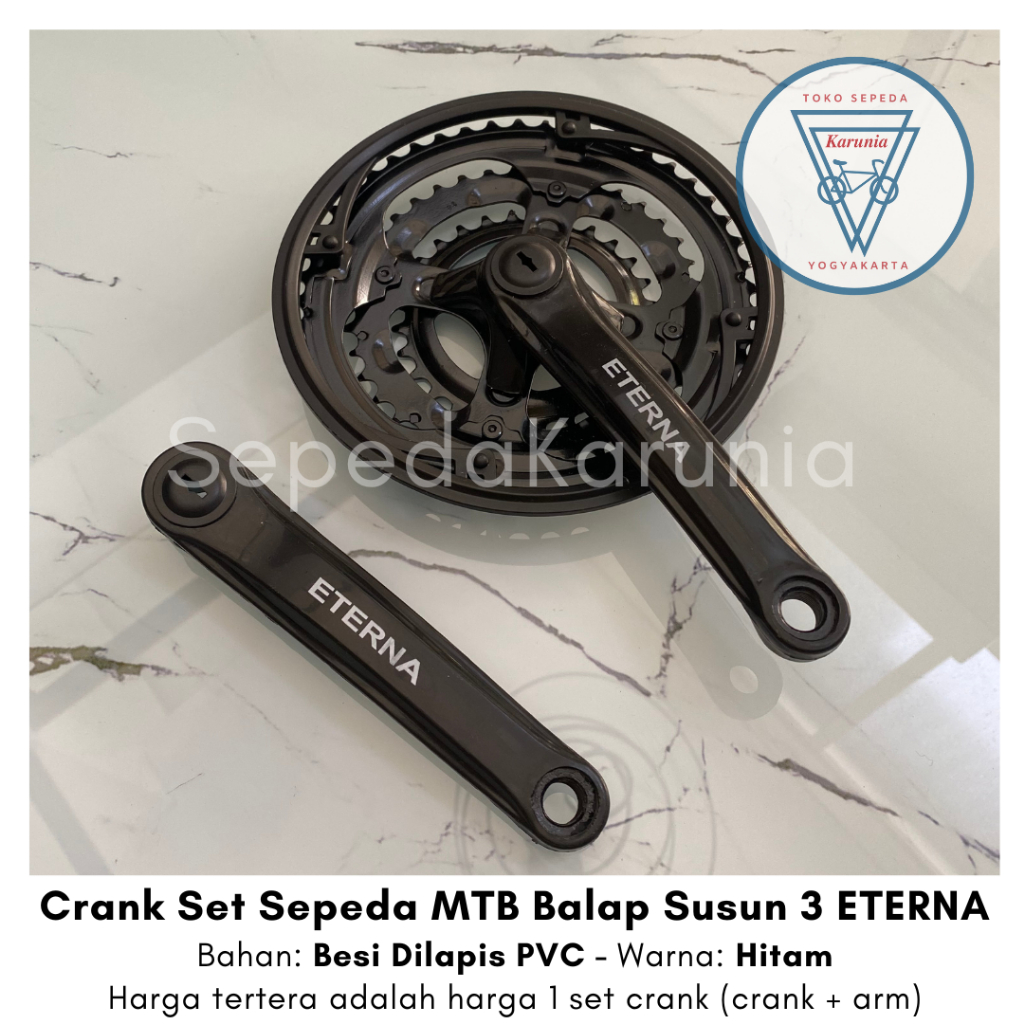 Crank Set Gir Gear Tengah As Kotak Sepeda MTB Balap Susun 3: 28 38 48 T Merk Eterna PVC Warna Hitam