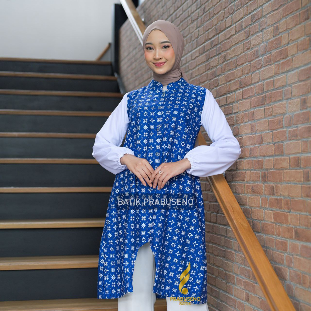 Motiv EKAWATI Batik Prabuseno Atasan Tunik Wanita Elegan Lengan Panjang Lapis Furing Trikot Baju Ker