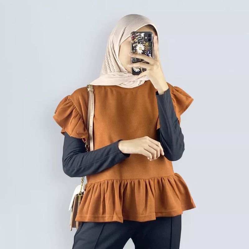 [ PRELOVED ] Baju atasan wanita rempel warna teracota