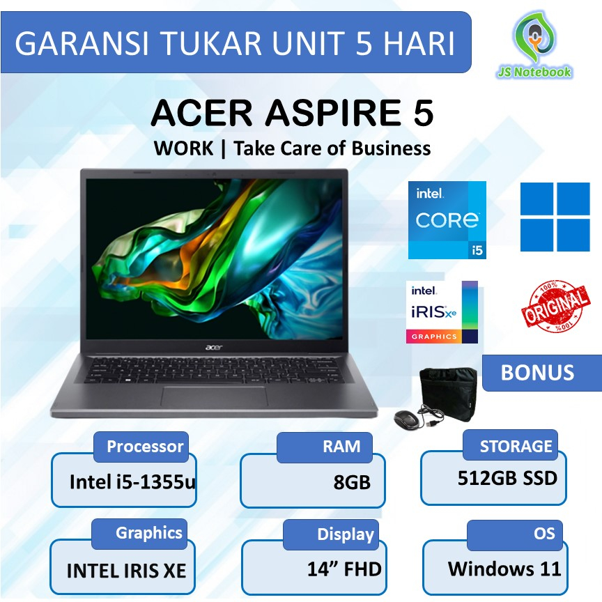LAPTOP ACER ASRPIRE 5 SLIM A514-56P i5 1355u 8GB 512SSD WIN11+OHS